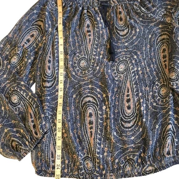 Lucky Brand Blue Pink Paisley Long Sleeve Popover Top Elastic Waist Tassel Ties - Picture 11 of 16